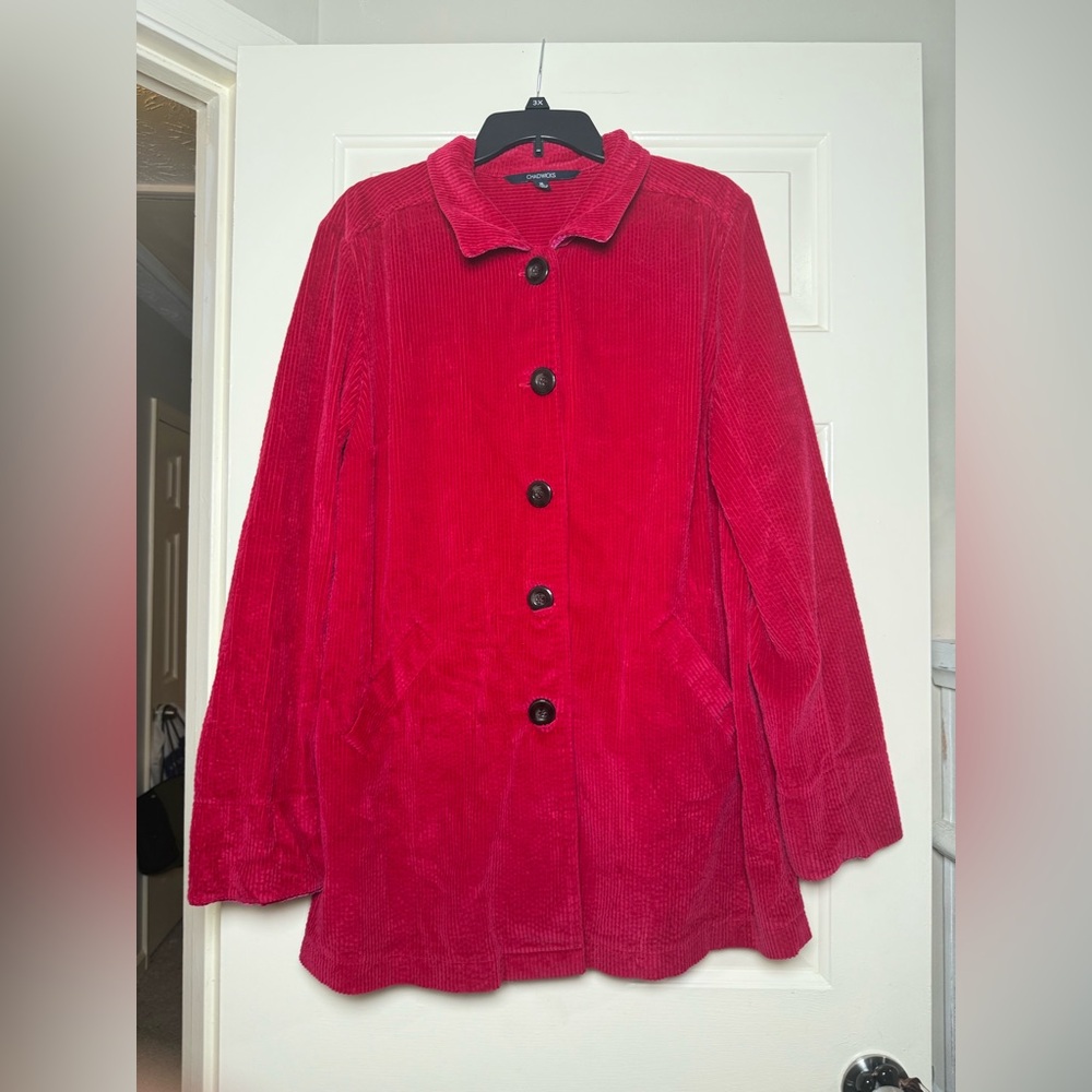 Chadwick's Pleated Pea Coat Corduroy Velvet Magenta